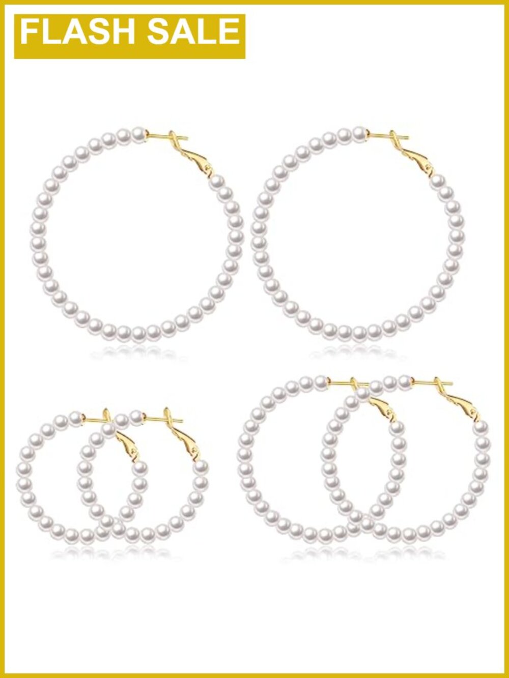 3 Pairs 14K Gold Plated & Sterling Silver Pearl Hoop Earrings Set